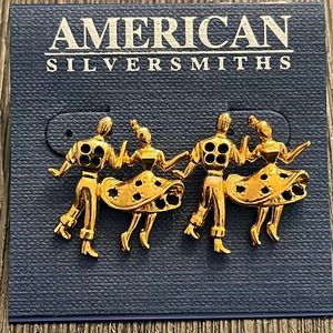 Gold Tone Country Square Dancing Couple Earrings 1” x 1”